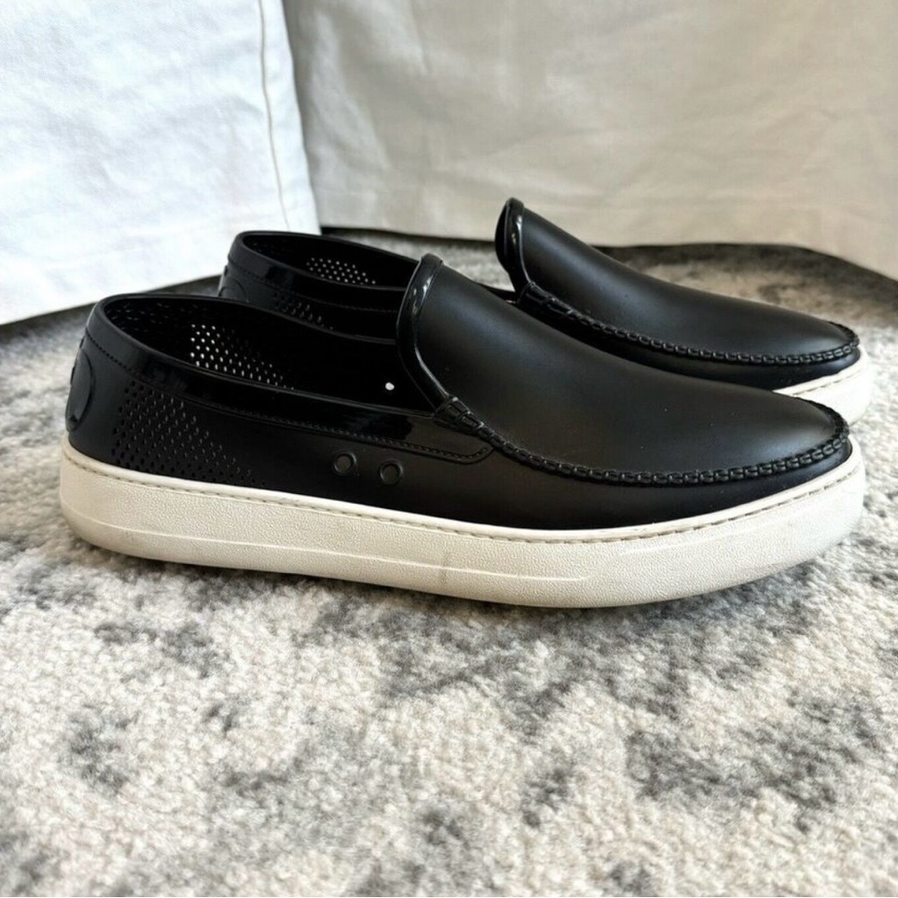 Salvatore Ferragamo Fury Black Rubber Slip On Sneaker Loafer 10.5 Boat Shoe
